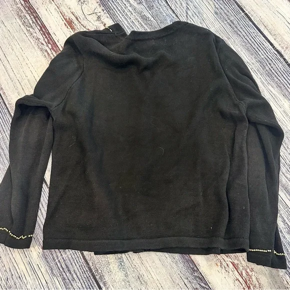 Vintage Christmas Beaded Black Cardigan with Red Floral Embroidery - Picture 5 of 8